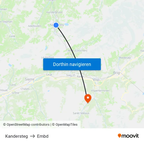 Kandersteg to Embd map