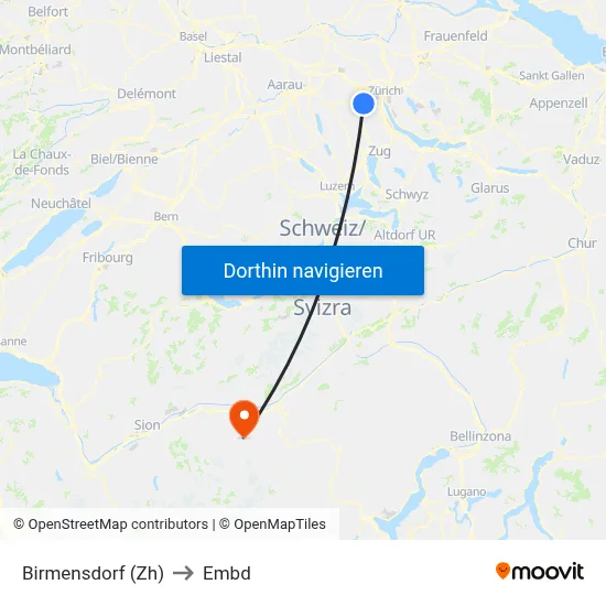 Birmensdorf (Zh) to Embd map