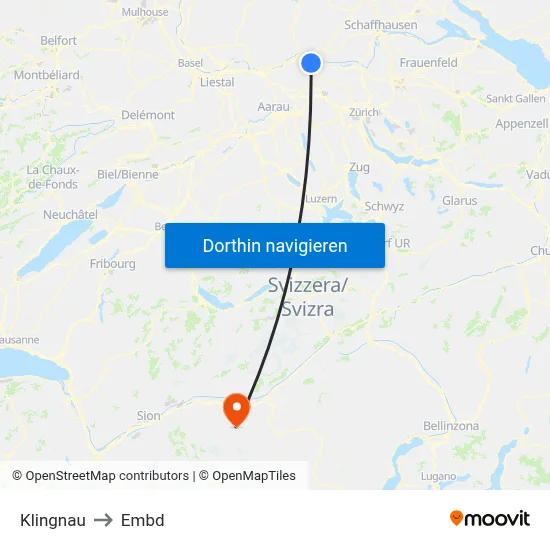 Klingnau to Embd map
