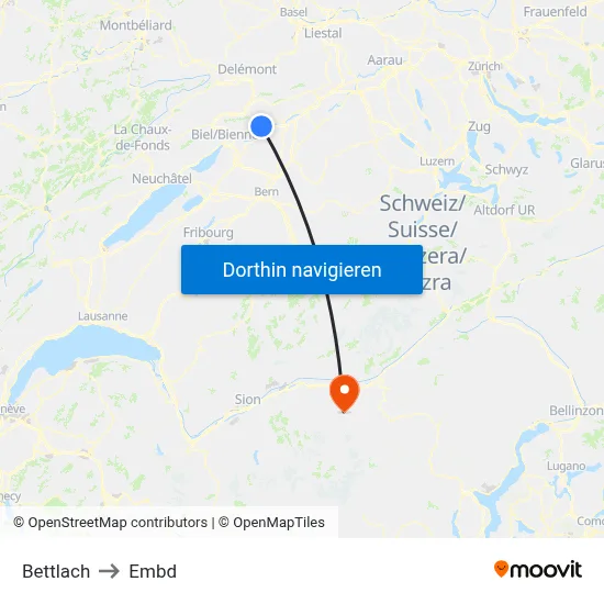 Bettlach to Embd map