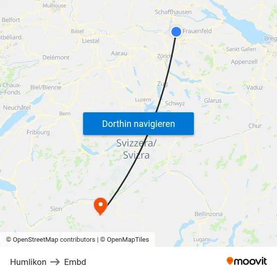 Humlikon to Embd map