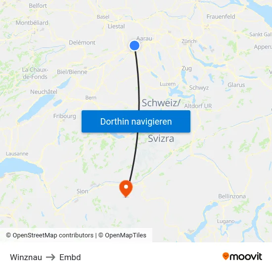 Winznau to Embd map