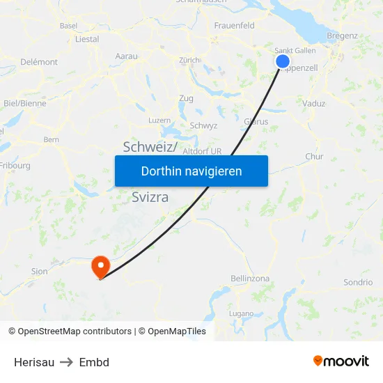 Herisau to Embd map
