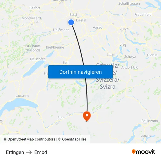Ettingen to Embd map