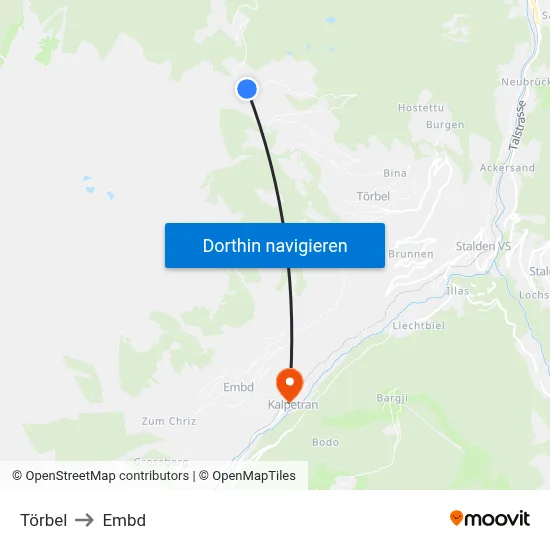 Törbel to Embd map
