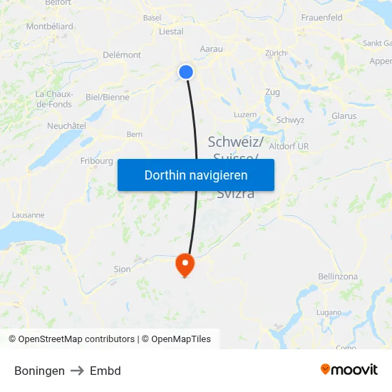 Boningen to Embd map