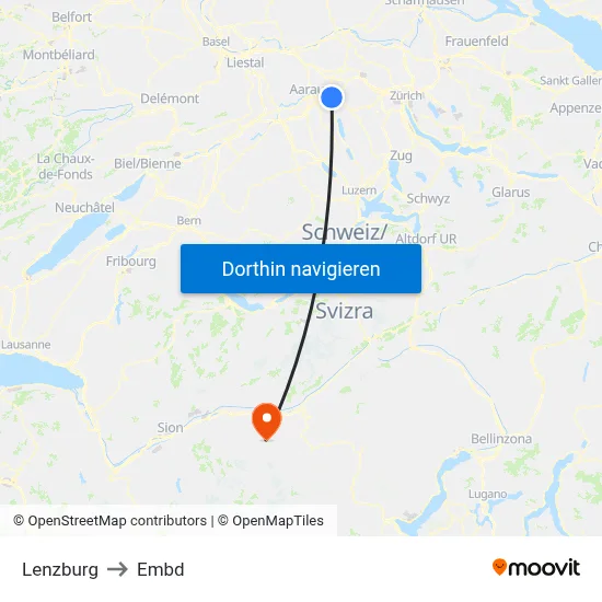 Lenzburg to Embd map