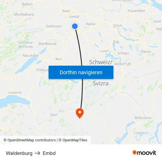 Waldenburg to Embd map