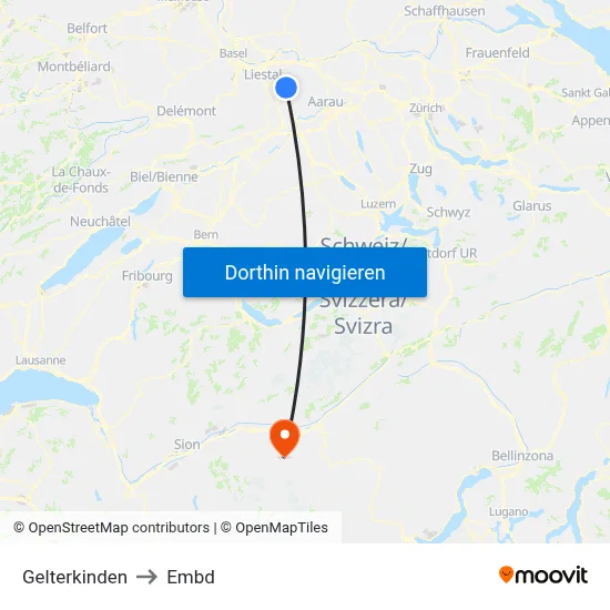 Gelterkinden to Embd map