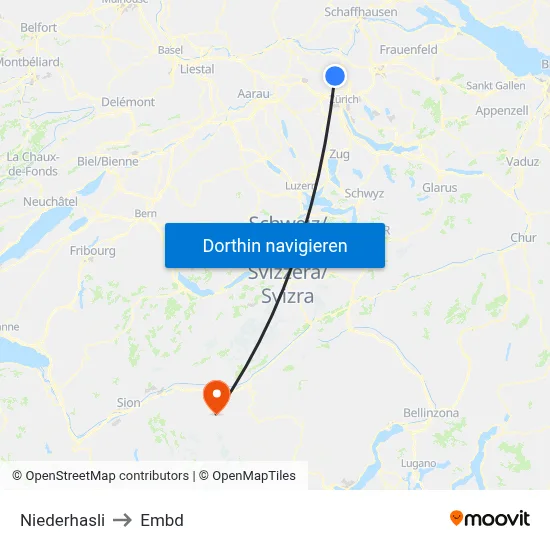 Niederhasli to Embd map