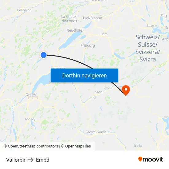 Vallorbe to Embd map