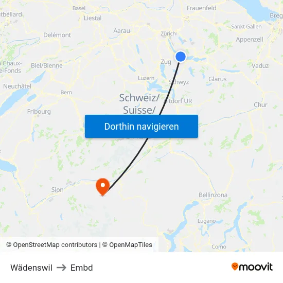 Wädenswil to Embd map