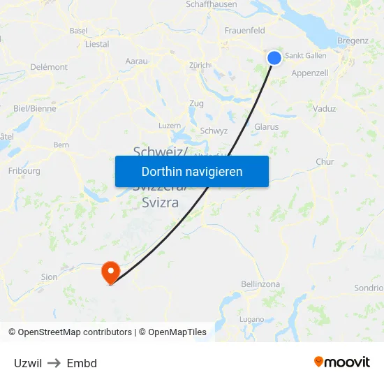 Uzwil to Embd map