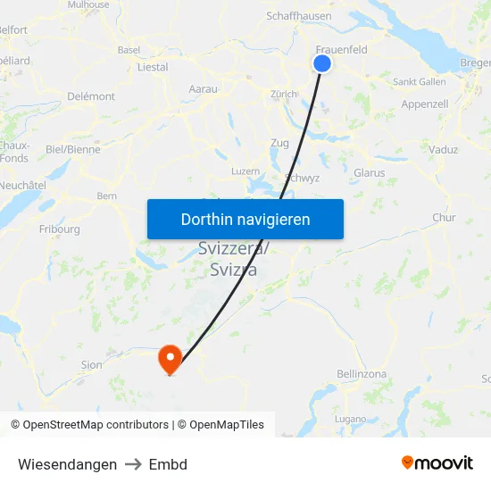 Wiesendangen to Embd map