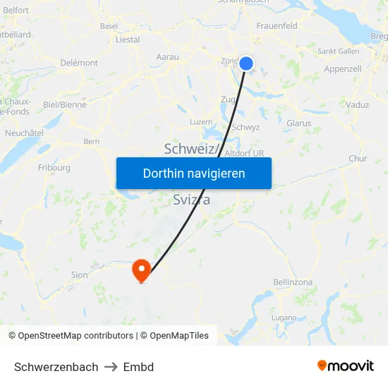Schwerzenbach to Embd map
