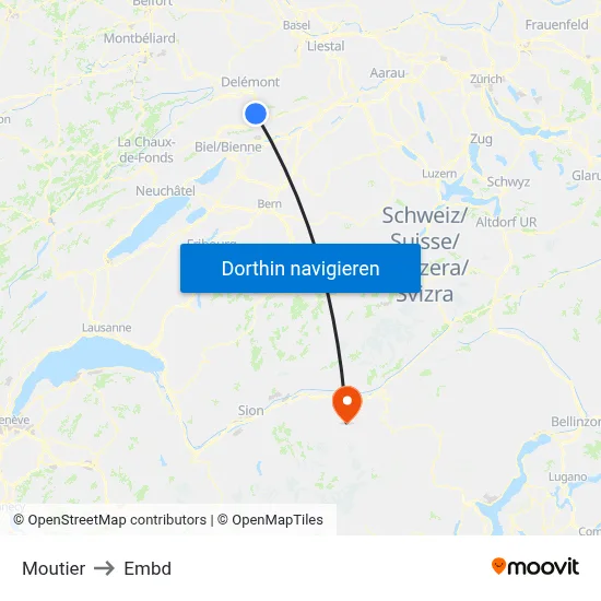 Moutier to Embd map