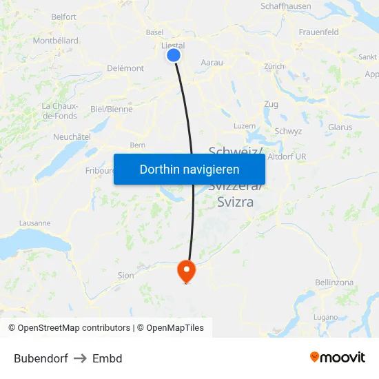 Bubendorf to Embd map