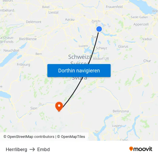 Herrliberg to Embd map