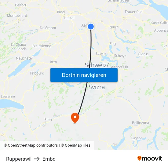 Rupperswil to Embd map
