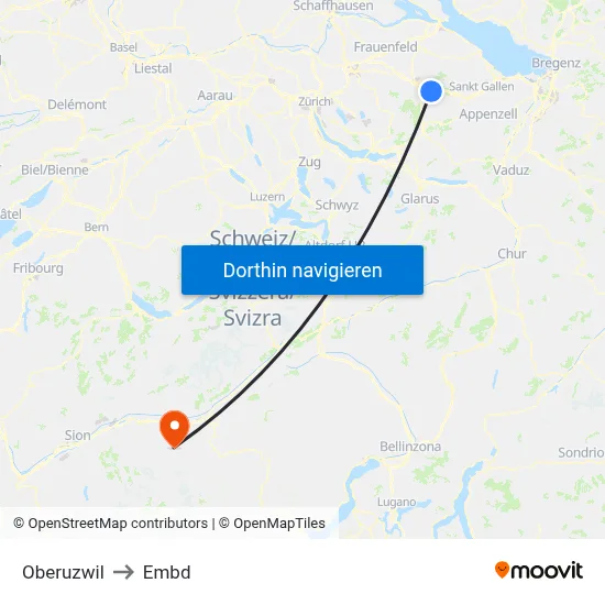 Oberuzwil to Embd map