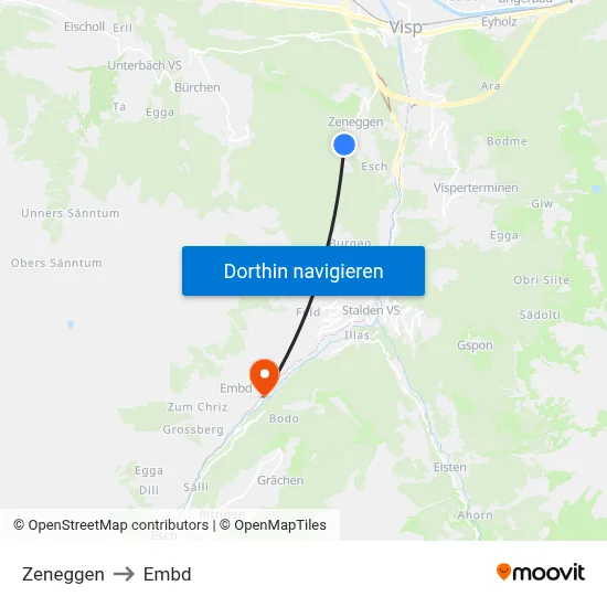 Zeneggen to Embd map