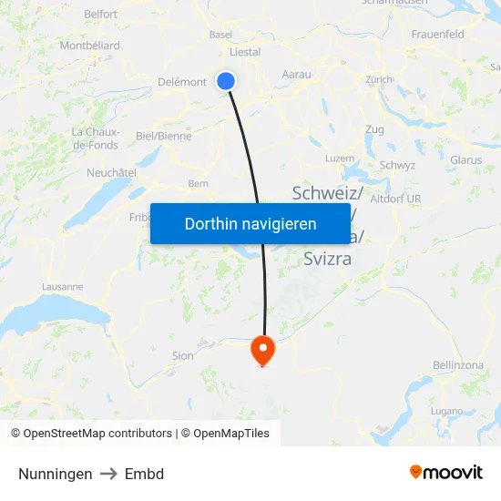 Nunningen to Embd map