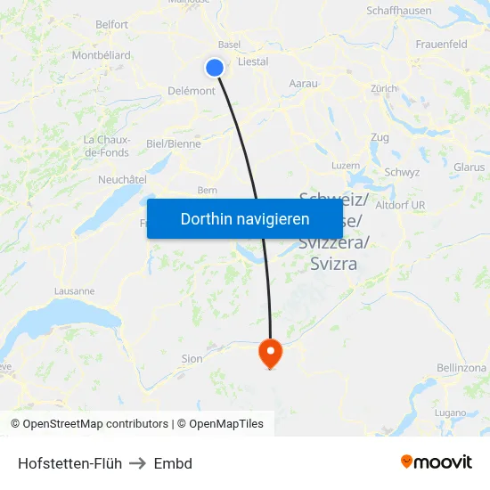 Hofstetten-Flüh to Embd map