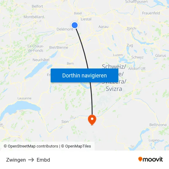 Zwingen to Embd map