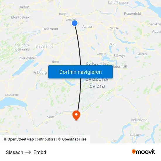 Sissach to Embd map
