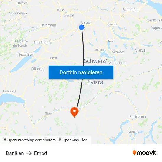 Däniken to Embd map