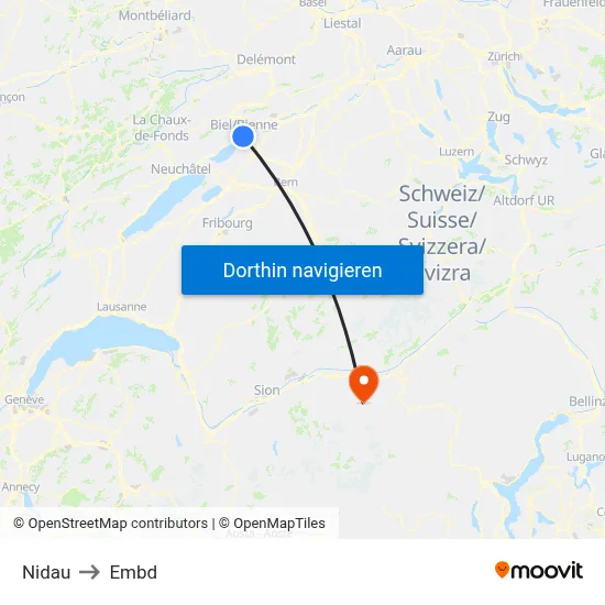 Nidau to Embd map