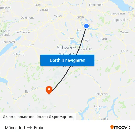 Männedorf to Embd map