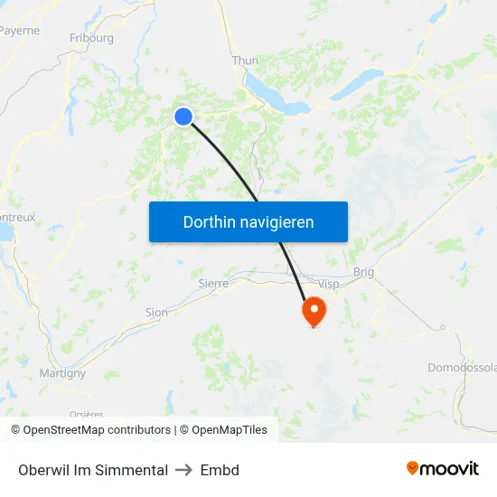 Oberwil Im Simmental to Embd map