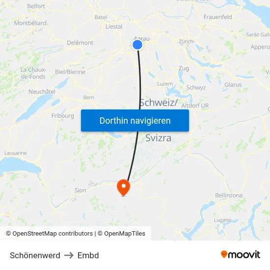 Schönenwerd to Embd map