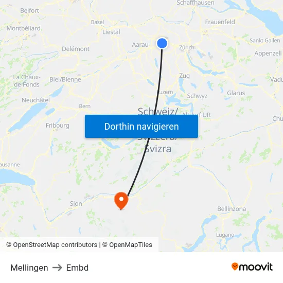 Mellingen to Embd map