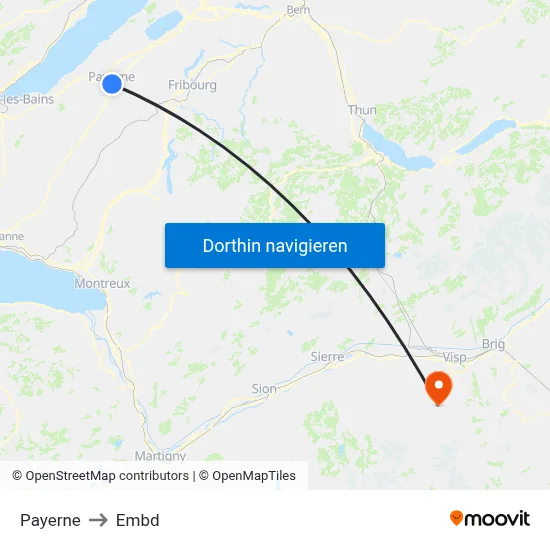 Payerne to Embd map