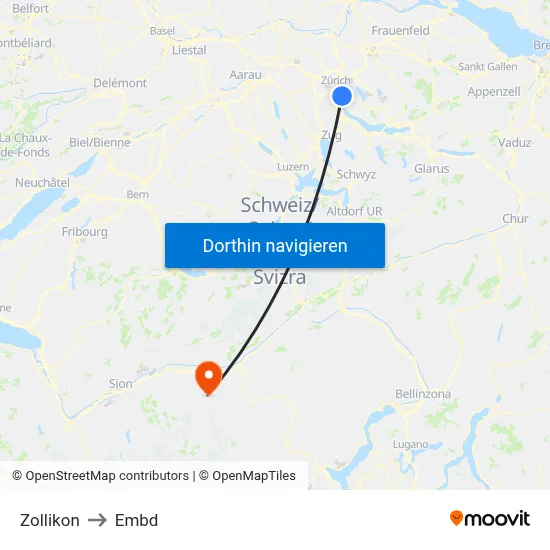 Zollikon to Embd map