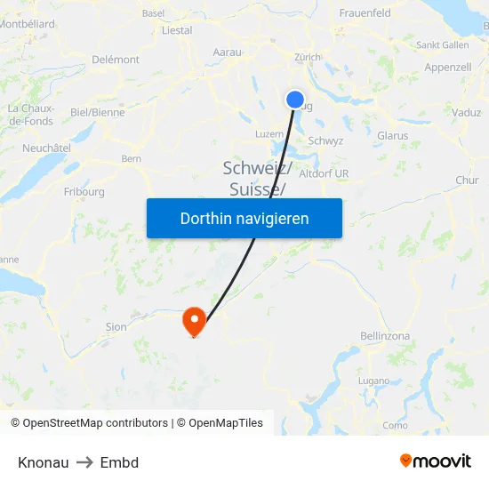 Knonau to Embd map