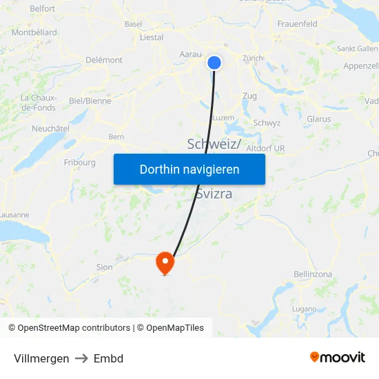Villmergen to Embd map