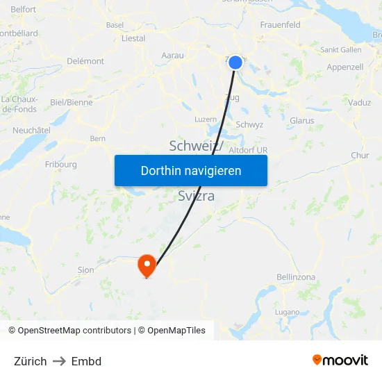 Zürich to Embd map
