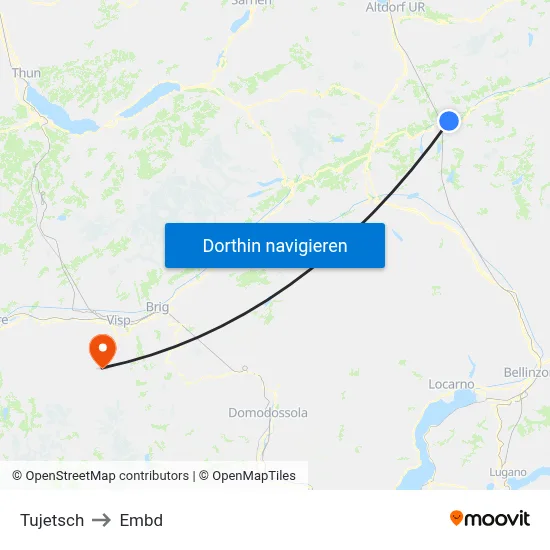 Tujetsch to Embd map