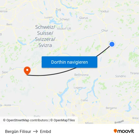 Bergün Filisur to Embd map