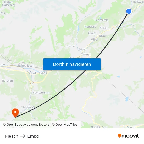 Fiesch to Embd map