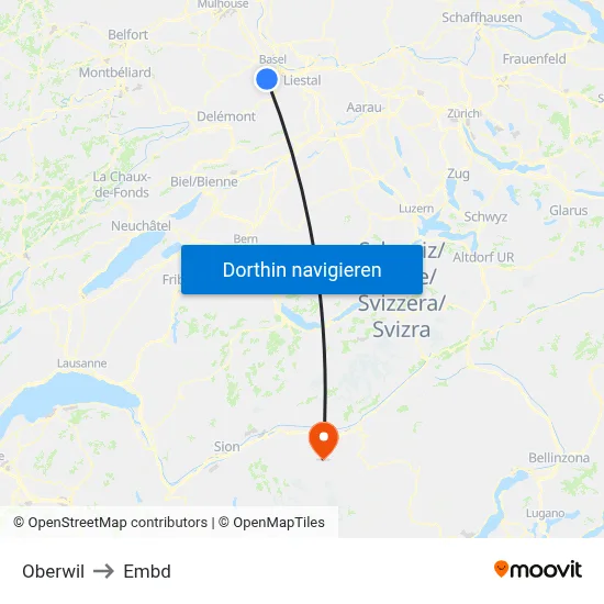 Oberwil to Embd map