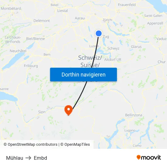 Mühlau to Embd map