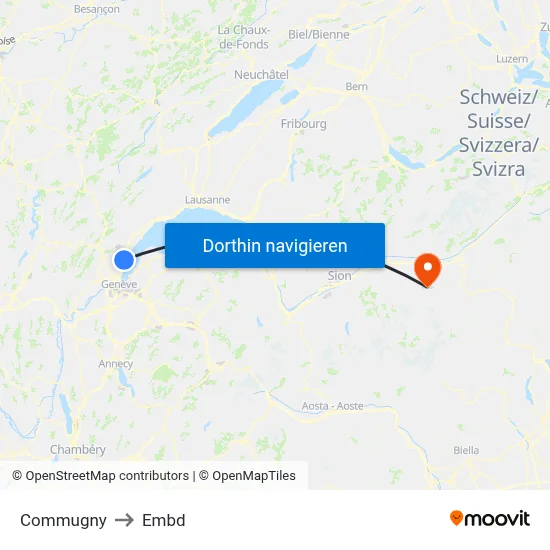 Commugny to Embd map