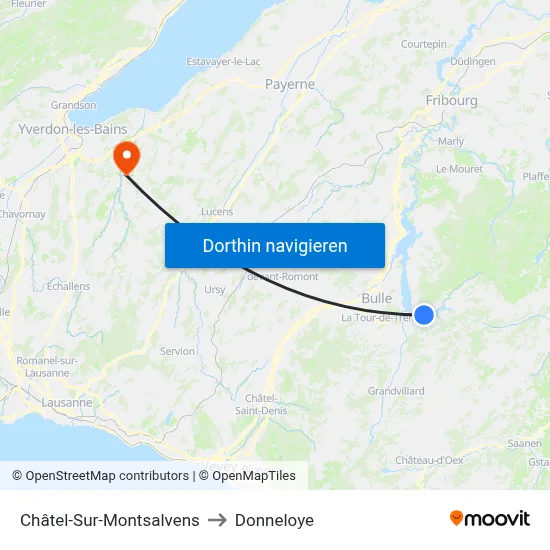 Châtel-Sur-Montsalvens to Donneloye map