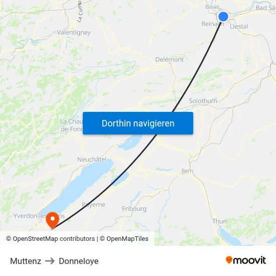 Muttenz to Donneloye map