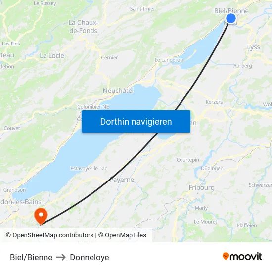 Biel/Bienne to Donneloye map