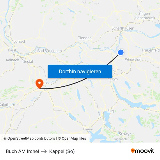 Buch AM Irchel to Kappel (So) map